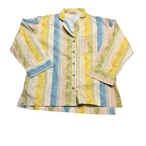 ✨😴 Parterre Striped Floral Pajama Top‎ XS Oversized Cotton Sleep Shirt 😴✨